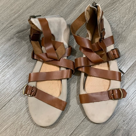 Anthropologie Lucky Penny Brown Leather Strappy Ballet Flats size 8 - Picture 1 of 9